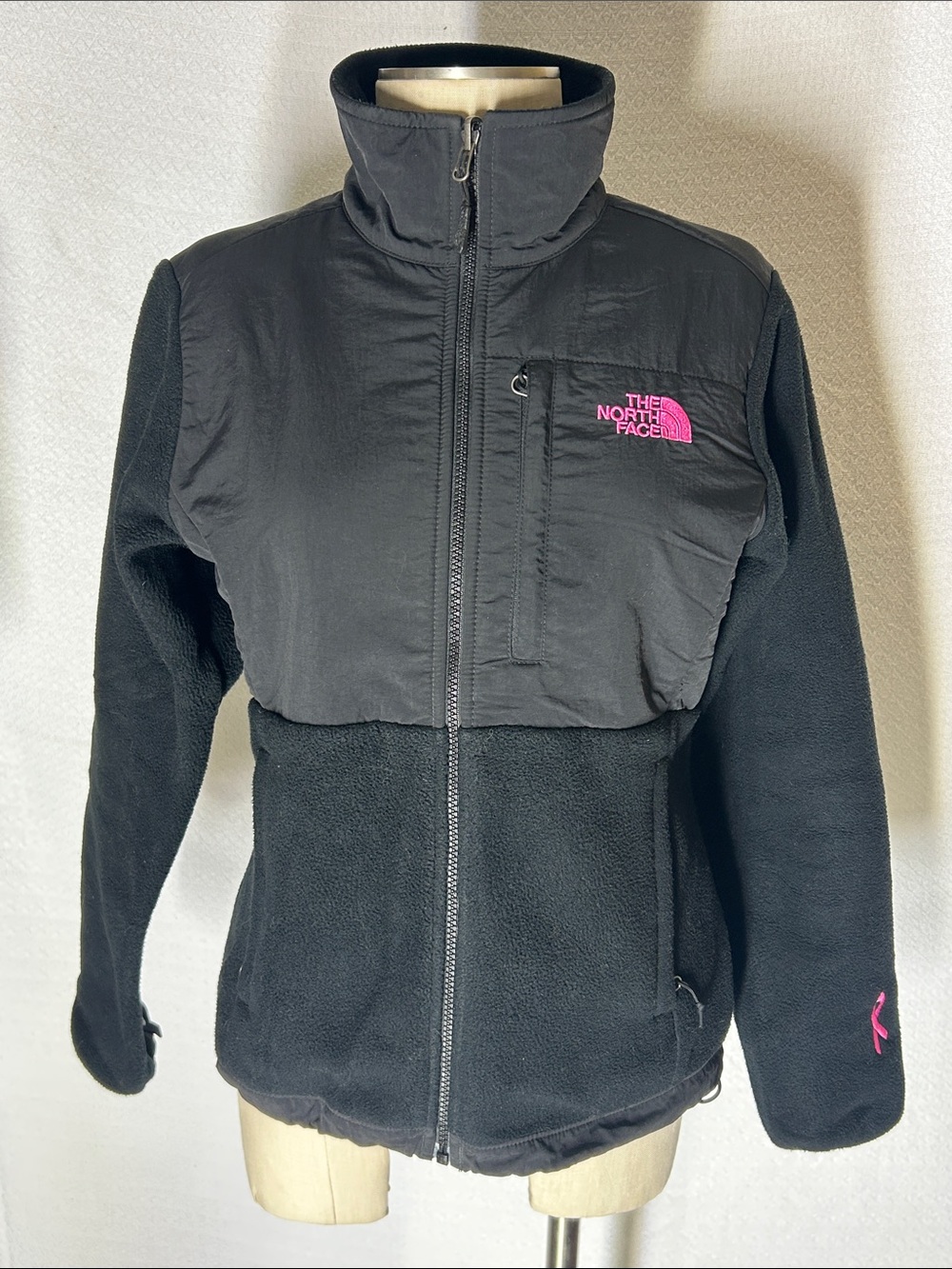 The North Face Black Fleece Jacket with Pink Logo